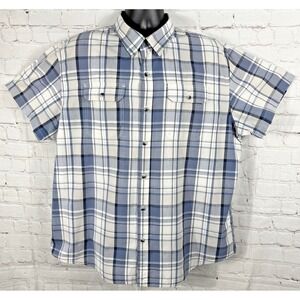 Old Navy Shirt Men's 2XL Blue Plaid Button Up Short Sleeve Regular‎ Fit Shirt